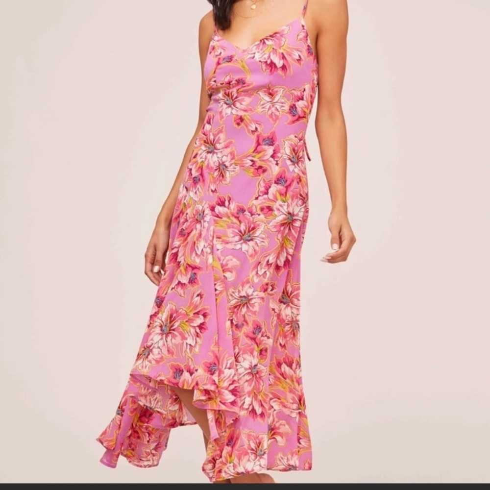 ASTR Janine Floral Midi Dress Lavender Pink Floral